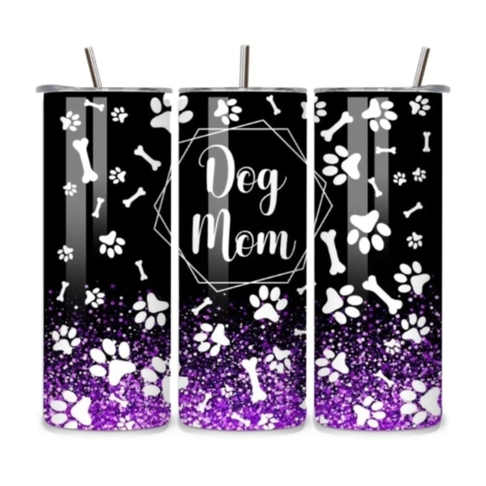 Dog Mom Purple Glitter 20oz Stainless Steel Tumbler